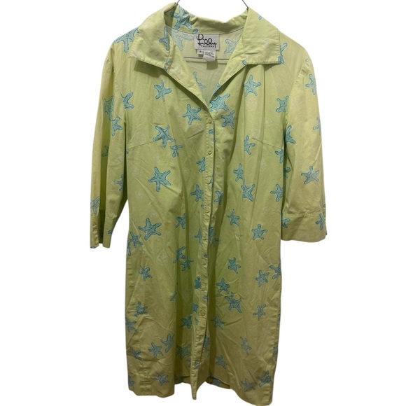 Lilly Pulitzer Green Starfish Print Shirt Dress Size 8 - Picture 1 of 3
